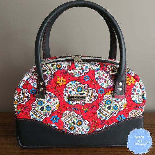 Red Sugar Skulls Mini Bowler Bag